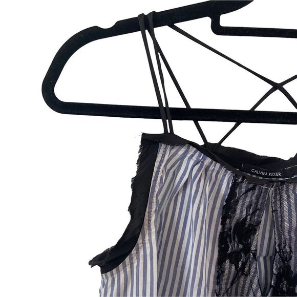 Calvin Rucker Pin Stripe Key Hole Front Lace Panel Tank Size XS - Picture 2 of 7